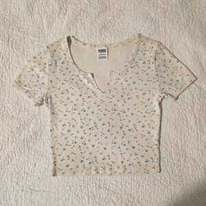 Victoria's Secret Vintage Floral Split Neck Top Size XS Soft Girl Baby Tee